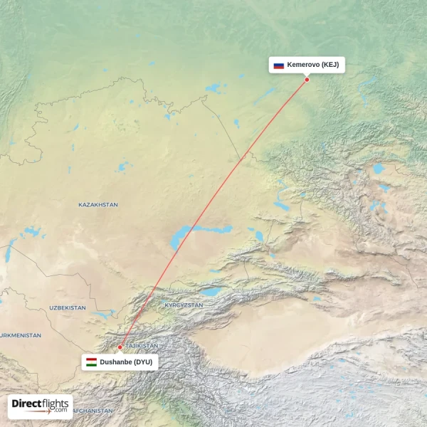 Dushanbe - Kemerovo direct flight map