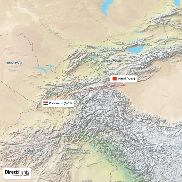 Dushanbe - Kashi direct flight map