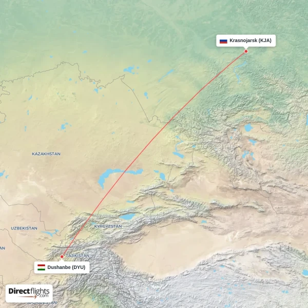 Dushanbe - Krasnojarsk direct flight map