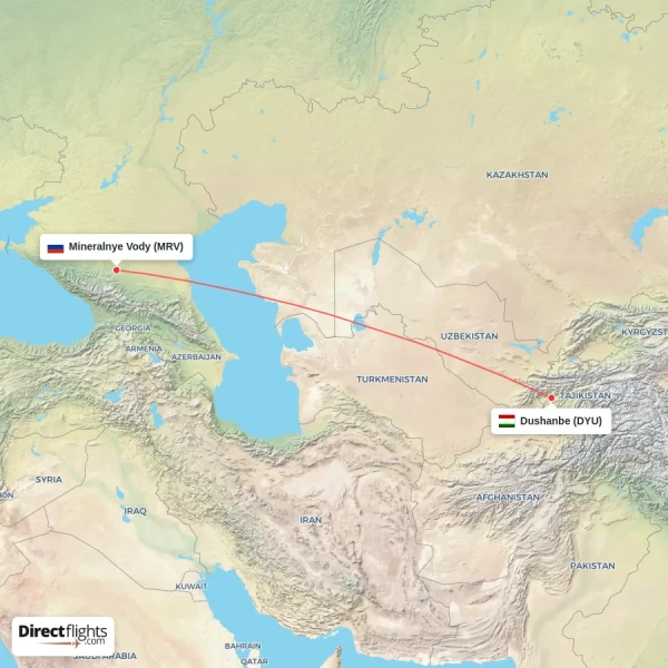 Dushanbe - Mineralnye Vody direct flight map
