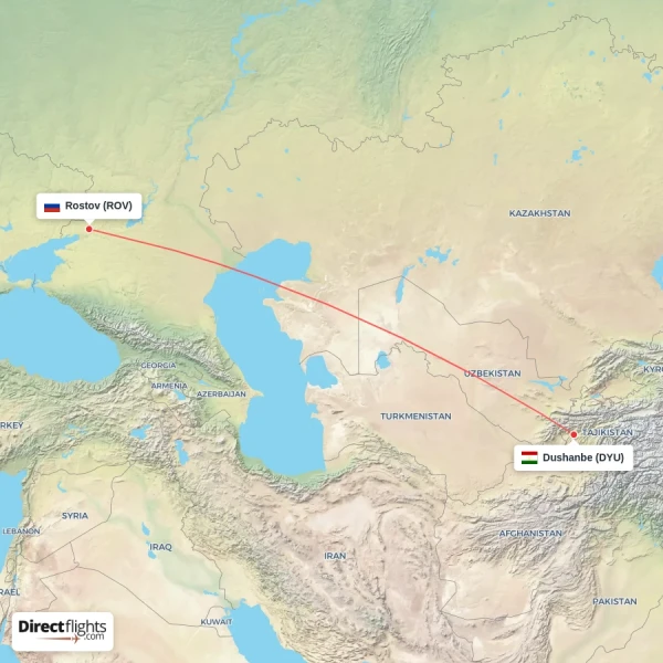 Dushanbe - Rostov direct flight map