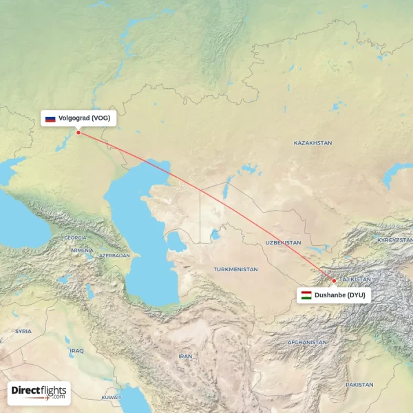 Dushanbe - Volgograd direct flight map