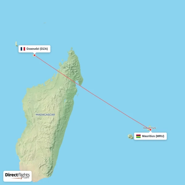 Dzaoudzi - Mauritius direct flight map