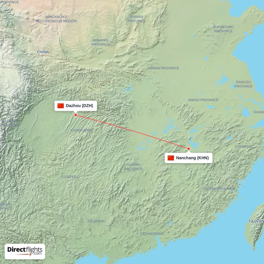 DZH - KHN route map
