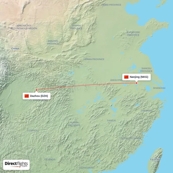 Dazhou - Nanjing direct flight map