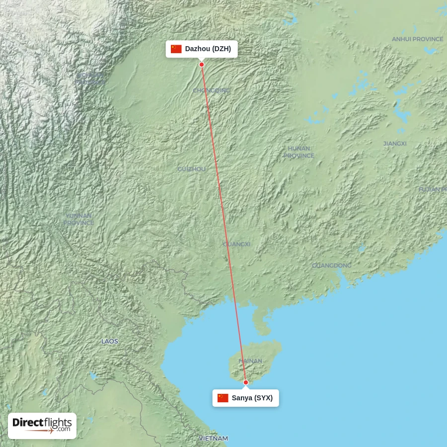 DZH - SYX route map
