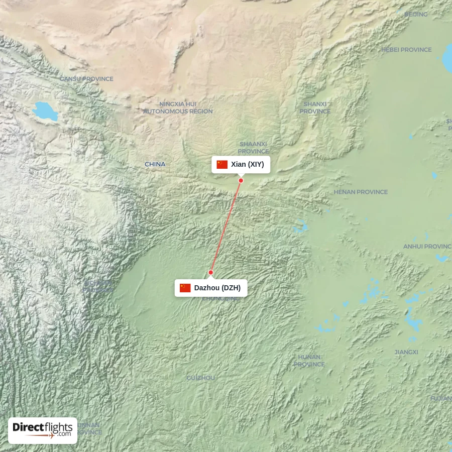 DZH - XIY route map
