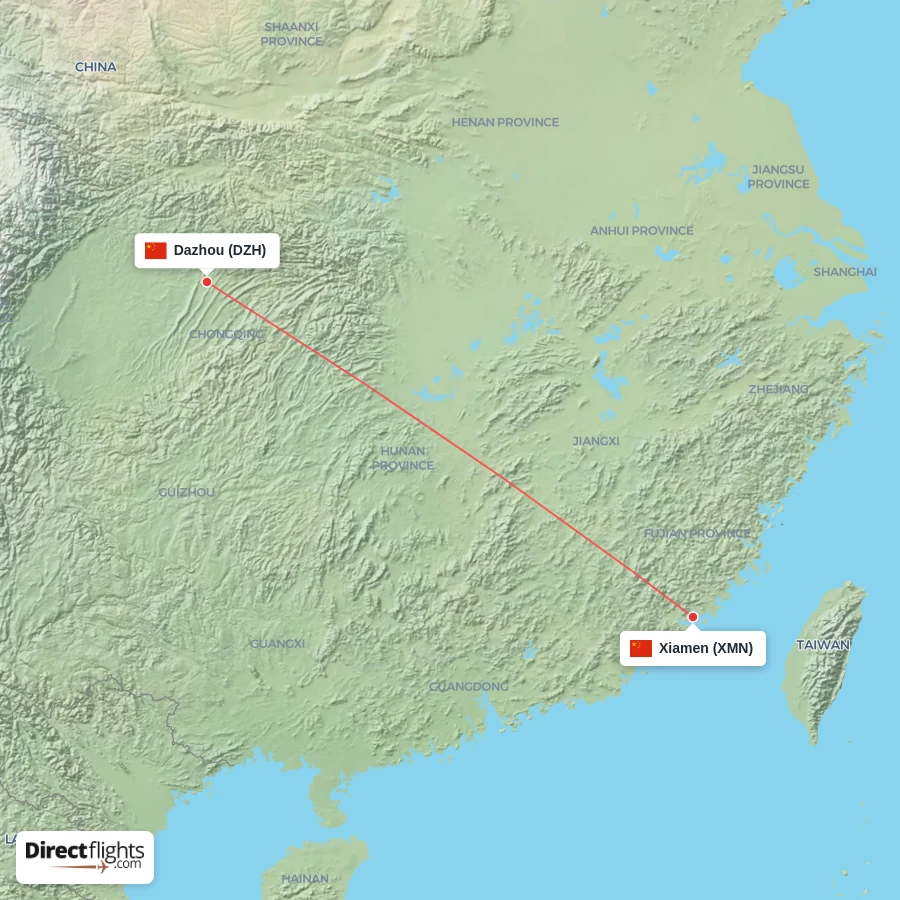 DZH - XMN route map
