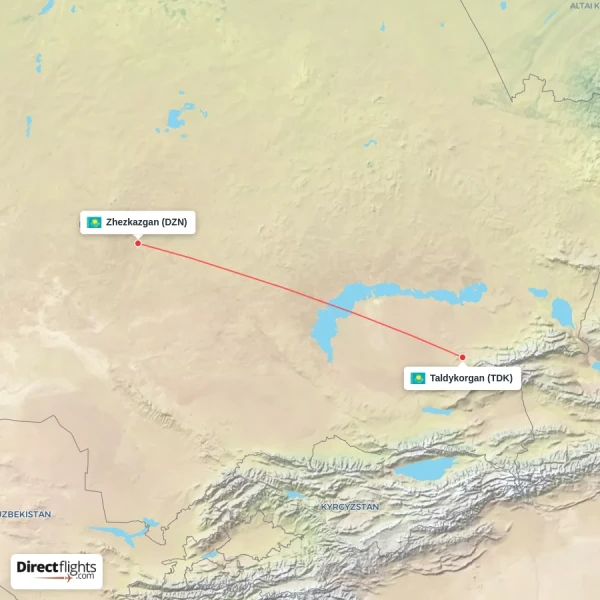 Zhezkazgan - Taldykorgan direct flight map