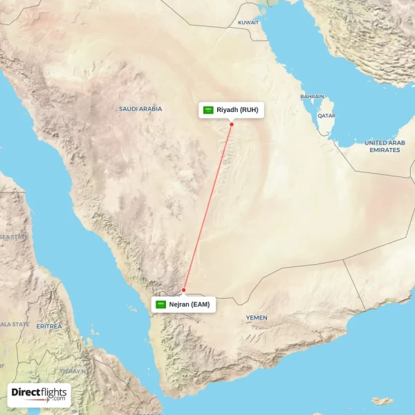 Nejran - Riyadh direct flight map