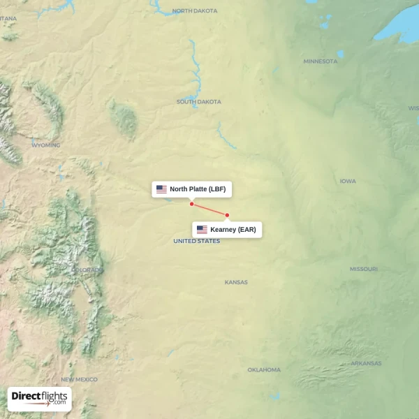 Kearney - North Platte direct flight map
