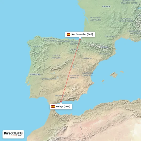 San Sebastian - Malaga direct flight map