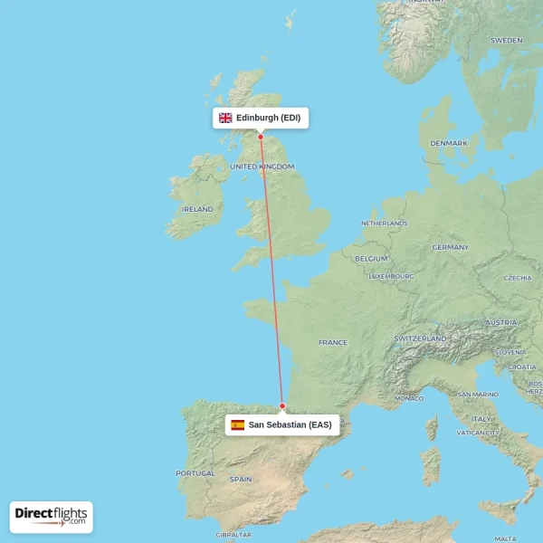 San Sebastian - Edinburgh direct flight map