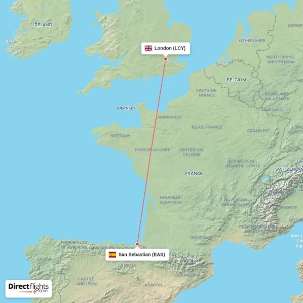 San Sebastian - London direct flight map