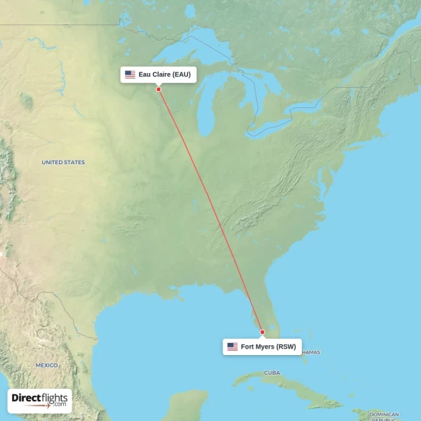 Eau Claire - Fort Myers direct flight map