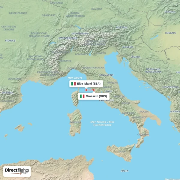 Elba Island - Grosseto direct flight map