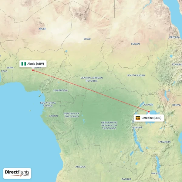 Entebbe - Abuja direct flight map