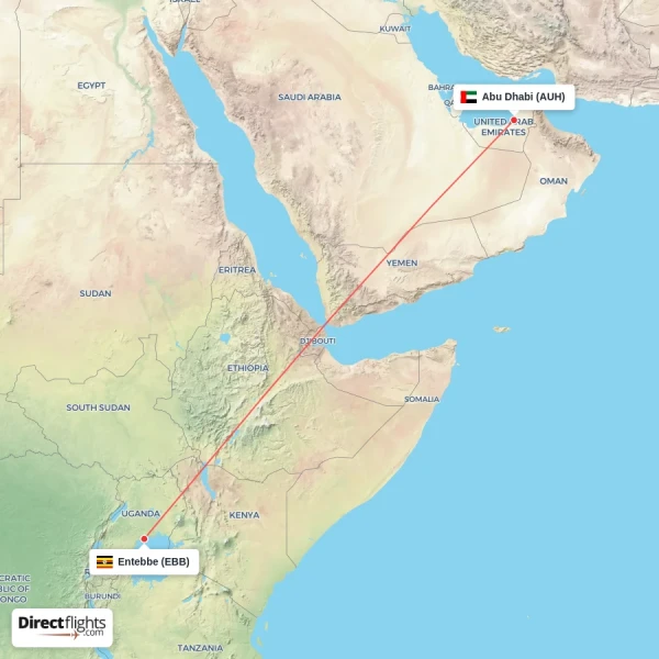 Entebbe - Abu Dhabi direct flight map