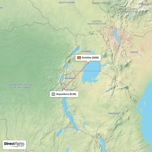 Entebbe - Bujumbura direct flight map