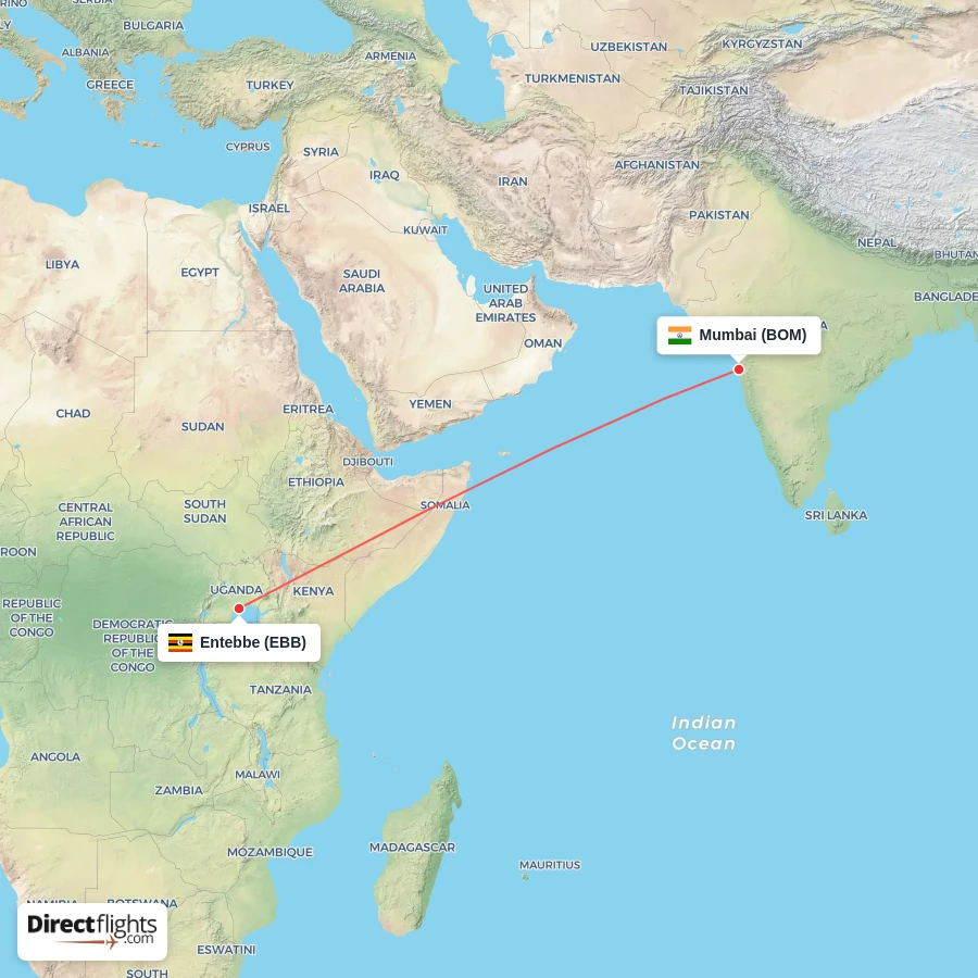 EBB - BOM route map