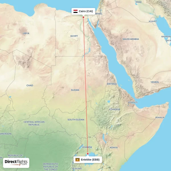 Entebbe - Cairo direct flight map