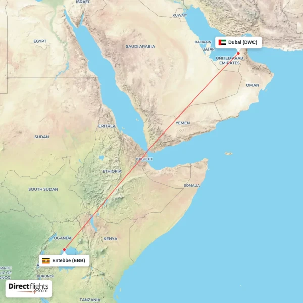 Entebbe - Dubai direct flight map