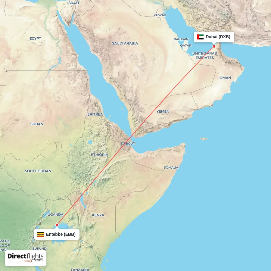 EBB - DXB route map
