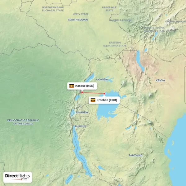 Entebbe - Kasese direct flight map
