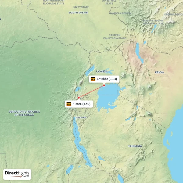 Entebbe - Kisoro direct flight map