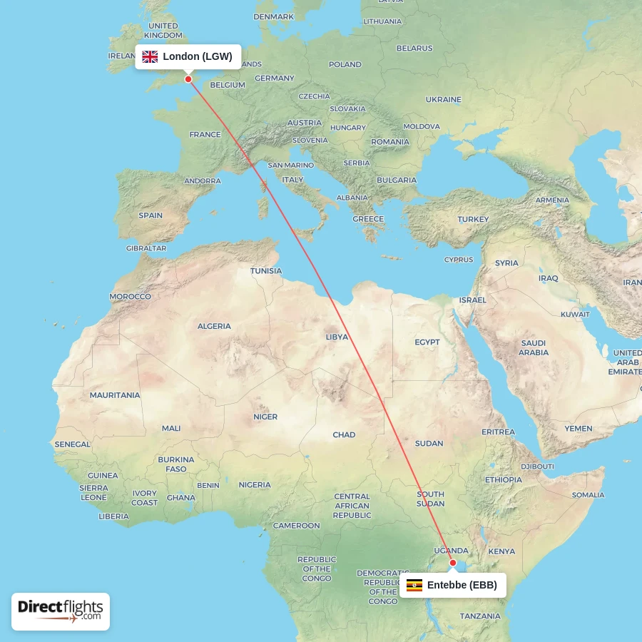 EBB - LGW route map