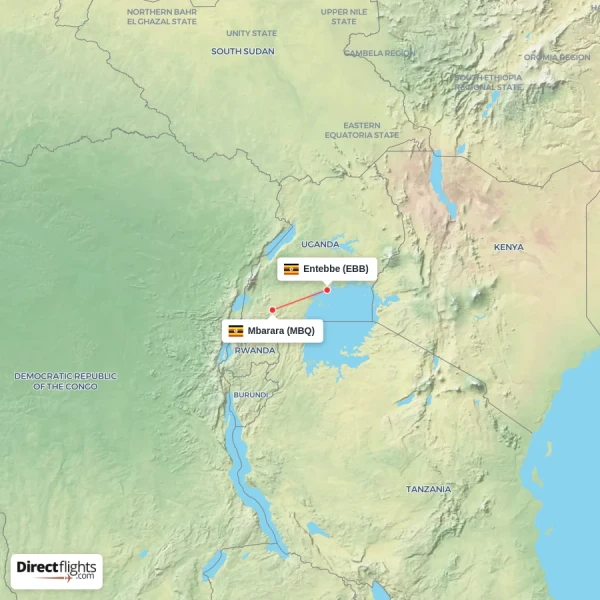 Entebbe - Mbarara direct flight map