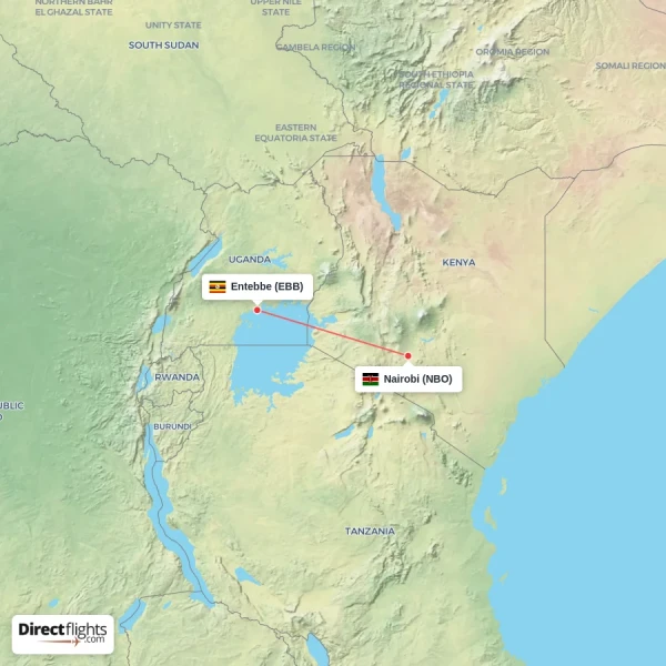 Entebbe - Nairobi direct flight map