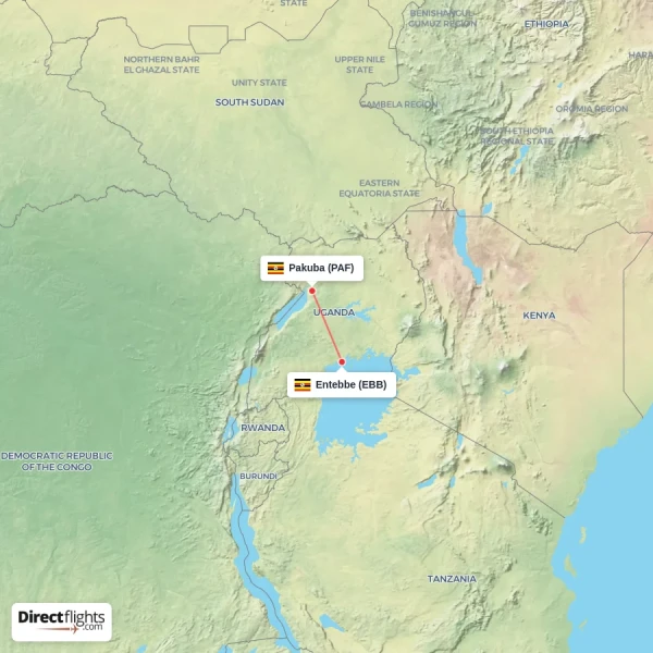 Entebbe - Pakuba direct flight map