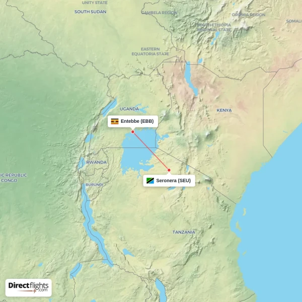 Entebbe - Seronera direct flight map