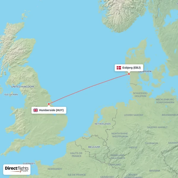 Esbjerg - Humberside direct flight map