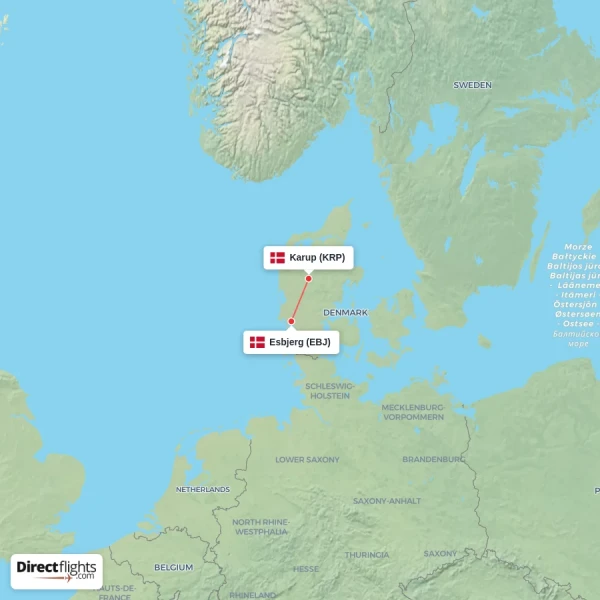 Esbjerg - Karup direct flight map
