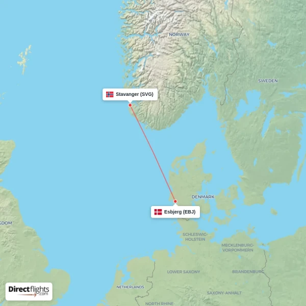 Esbjerg - Stavanger direct flight map