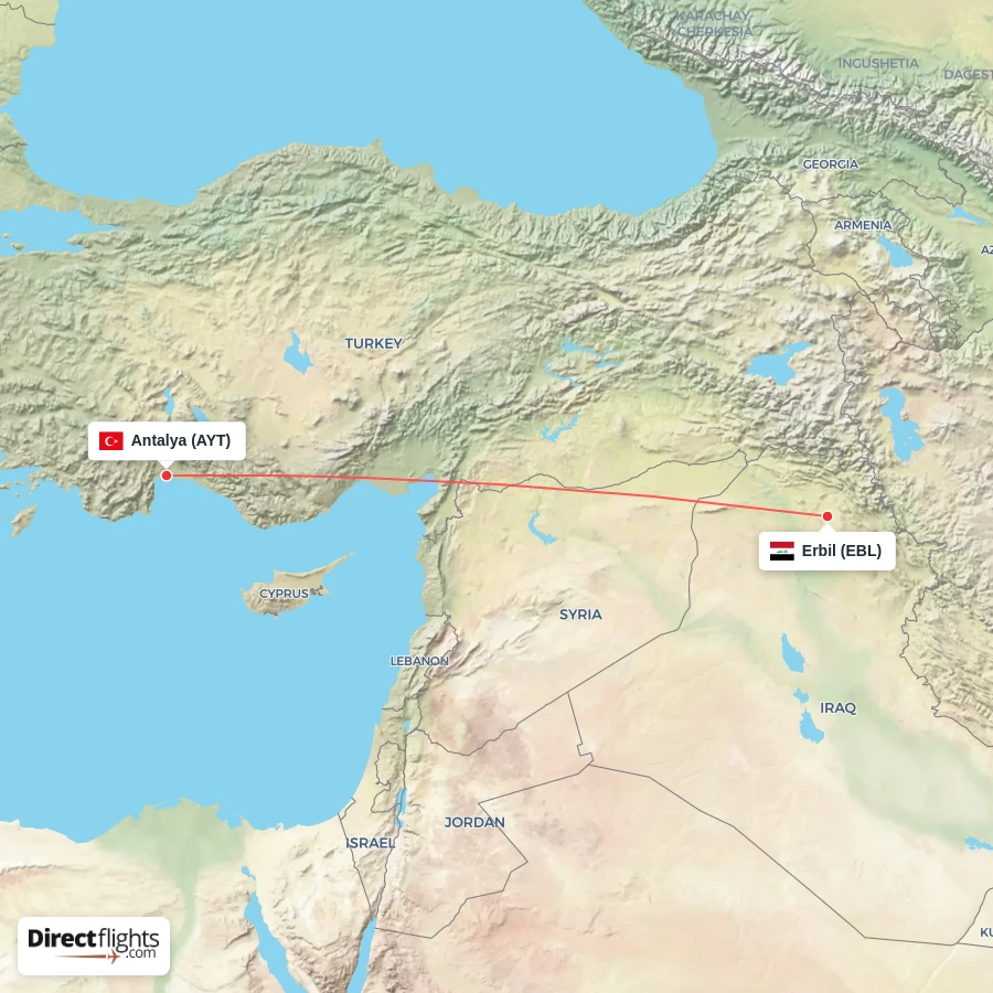 EBL - AYT route map