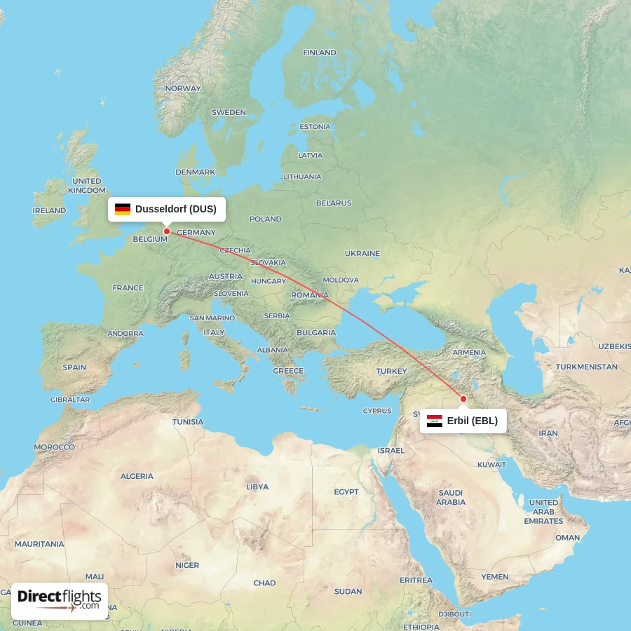 EBL - DUS route map