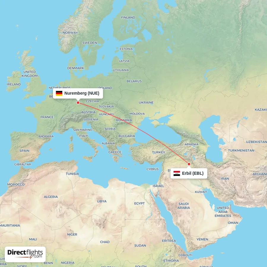 EBL - NUE route map