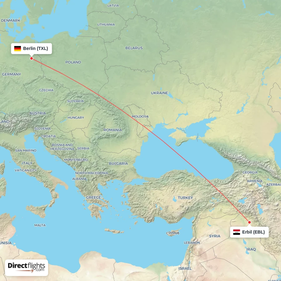 EBL - TXL route map