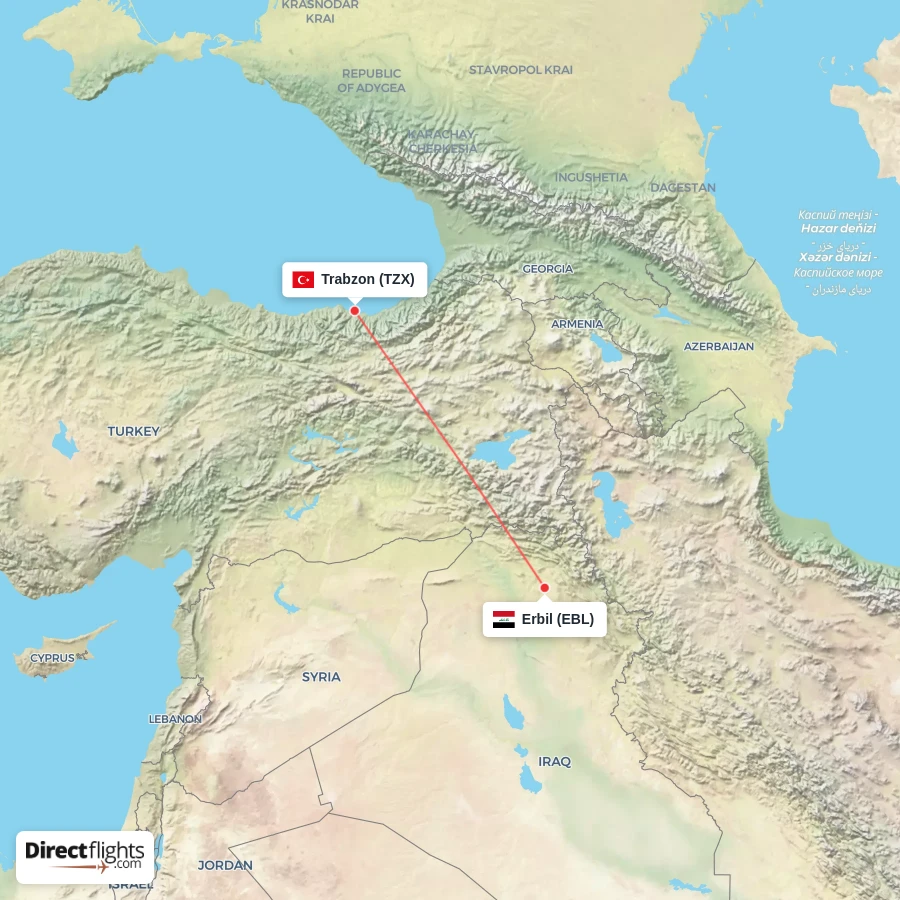 EBL - TZX route map