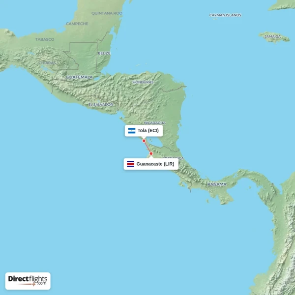 Tola - Guanacaste direct flight map
