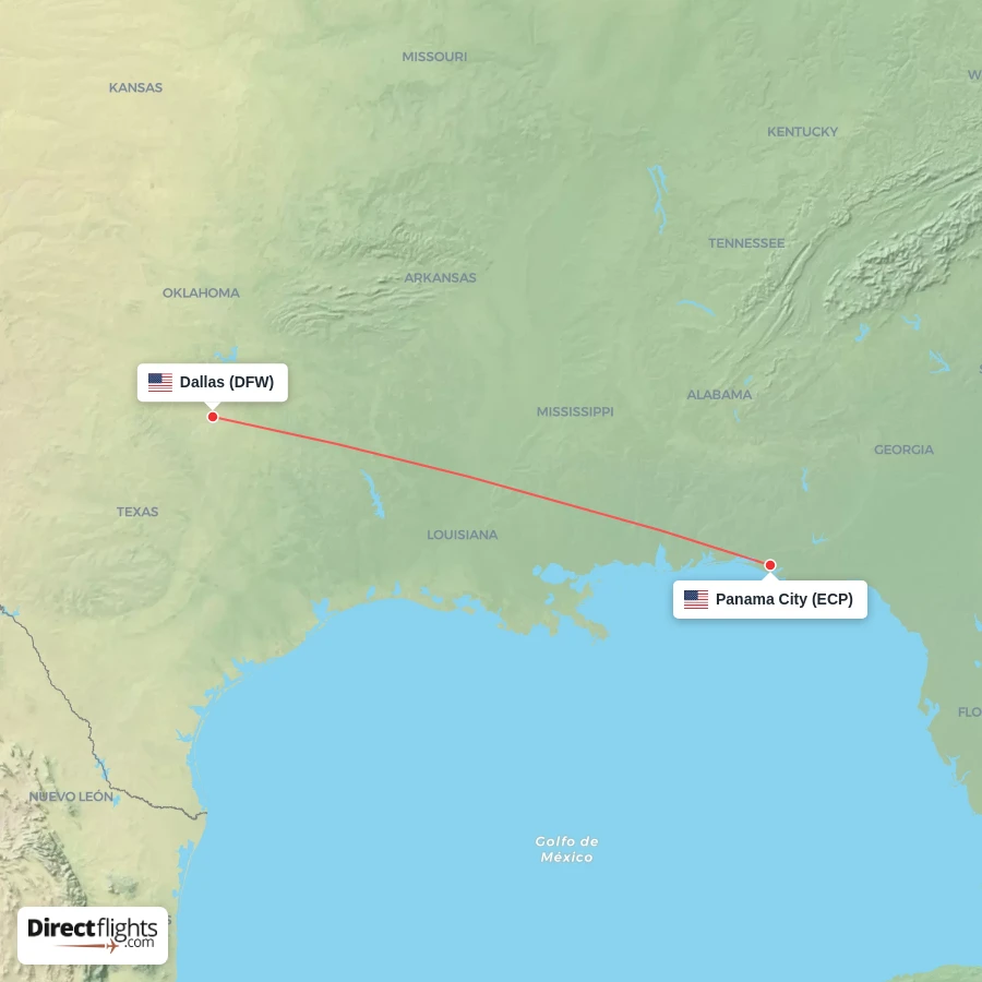 ECP - DFW route map