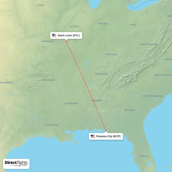 Panama City - Saint Louis direct flight map