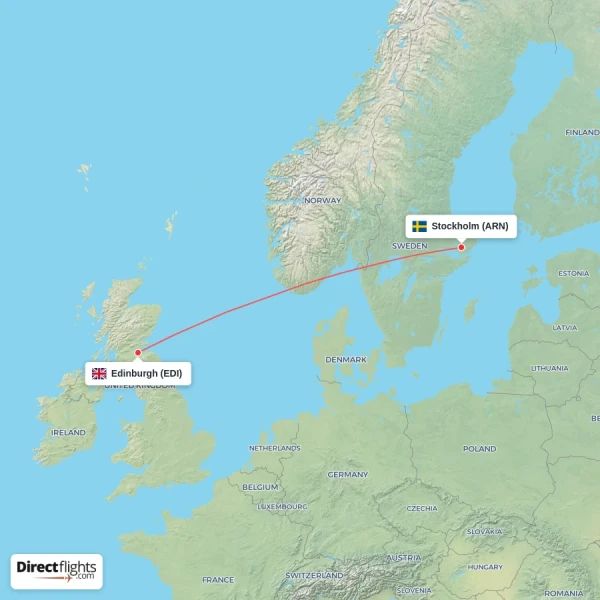 Edinburgh - Stockholm direct flight map