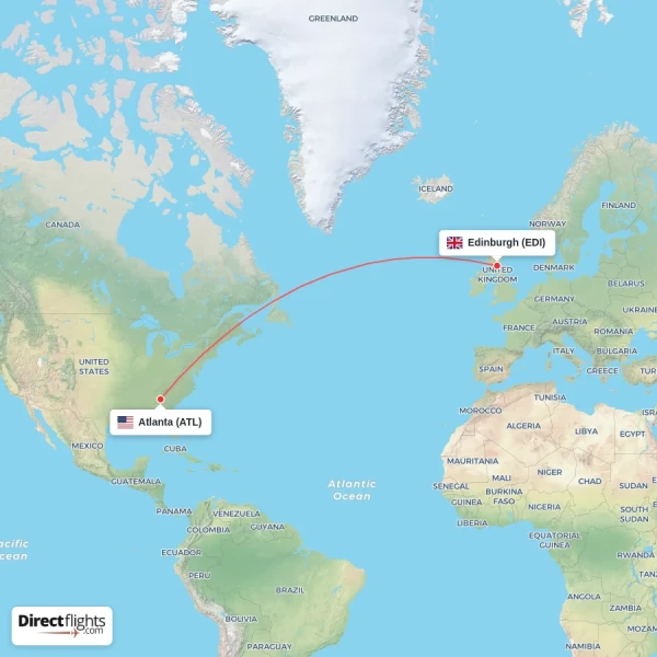 Edinburgh - Atlanta direct flight map