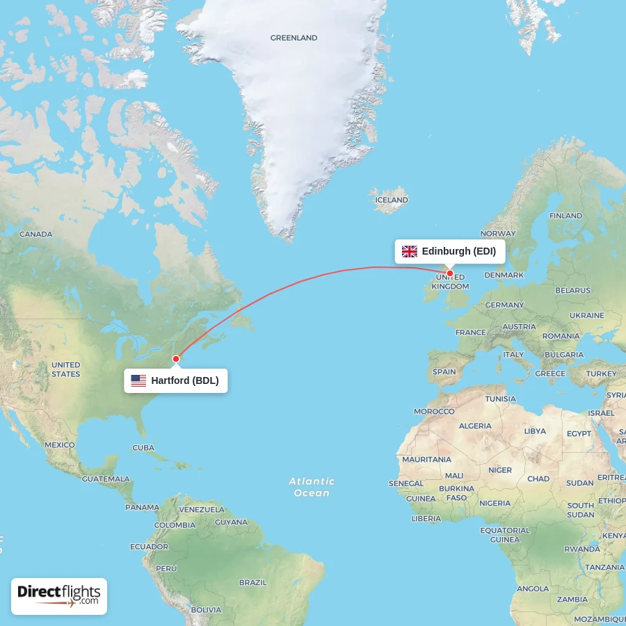 EDI - BDL route map
