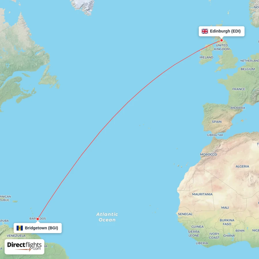 EDI - BGI route map