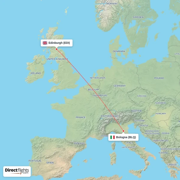 Edinburgh - Bologna direct flight map